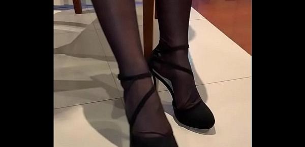  New friend Sandy wearing black stockings and high heels